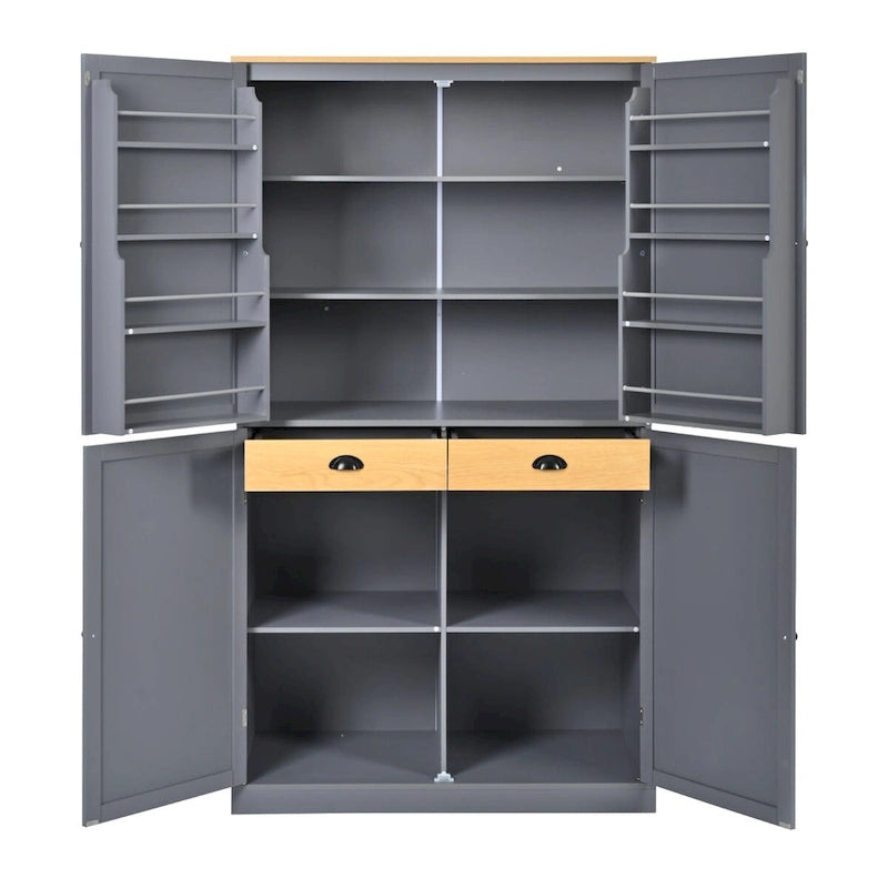 40,2x20x71,3 pouces Grand garde-manger de cuisine autoportant Grande armoire de rangement avec 2 tiroirs, 2 étagères de porte réglables à 8 niveaux