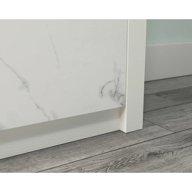 Classeur latéral Pearl Oak avec étagère ouverte et tiroir en marbre blanc
