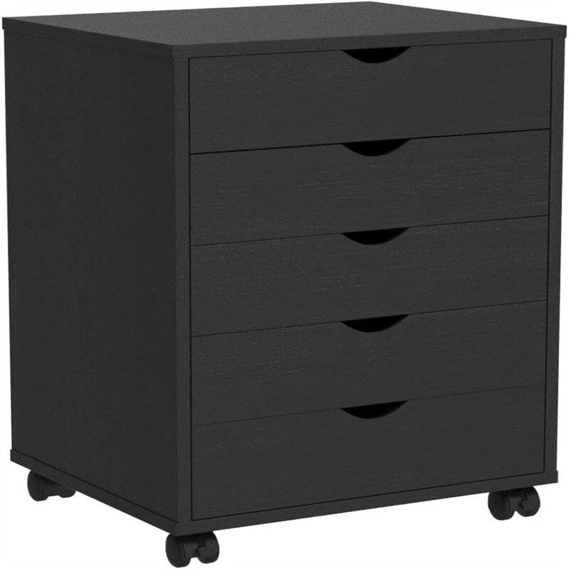 Meuble de rangement roulant à 5 tiroirs avec roulettes verrouillables, gris et noir