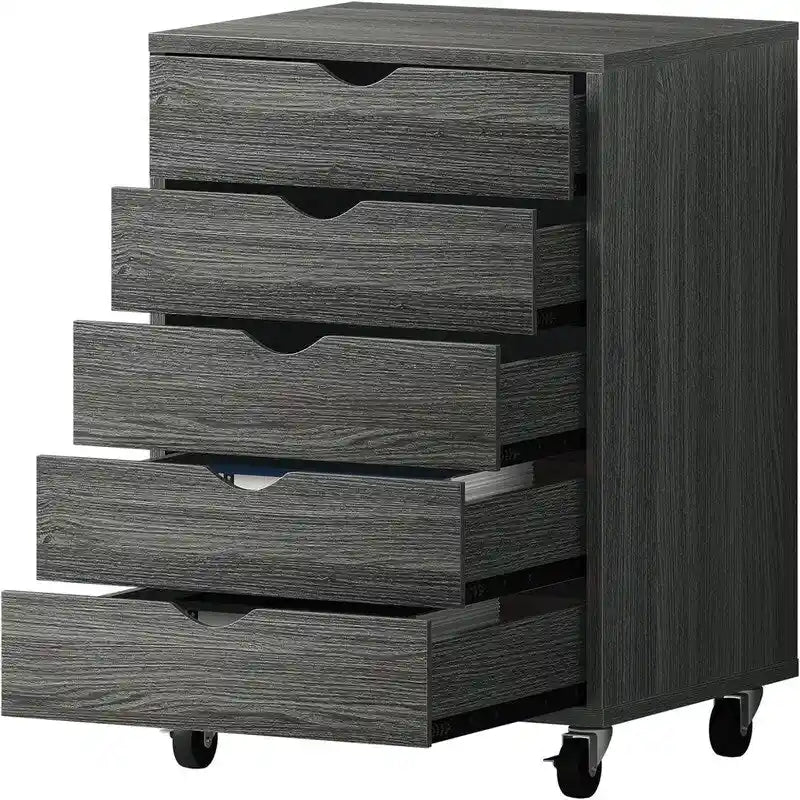 Meuble de rangement roulant à 5 tiroirs avec roulettes verrouillables, gris et noir