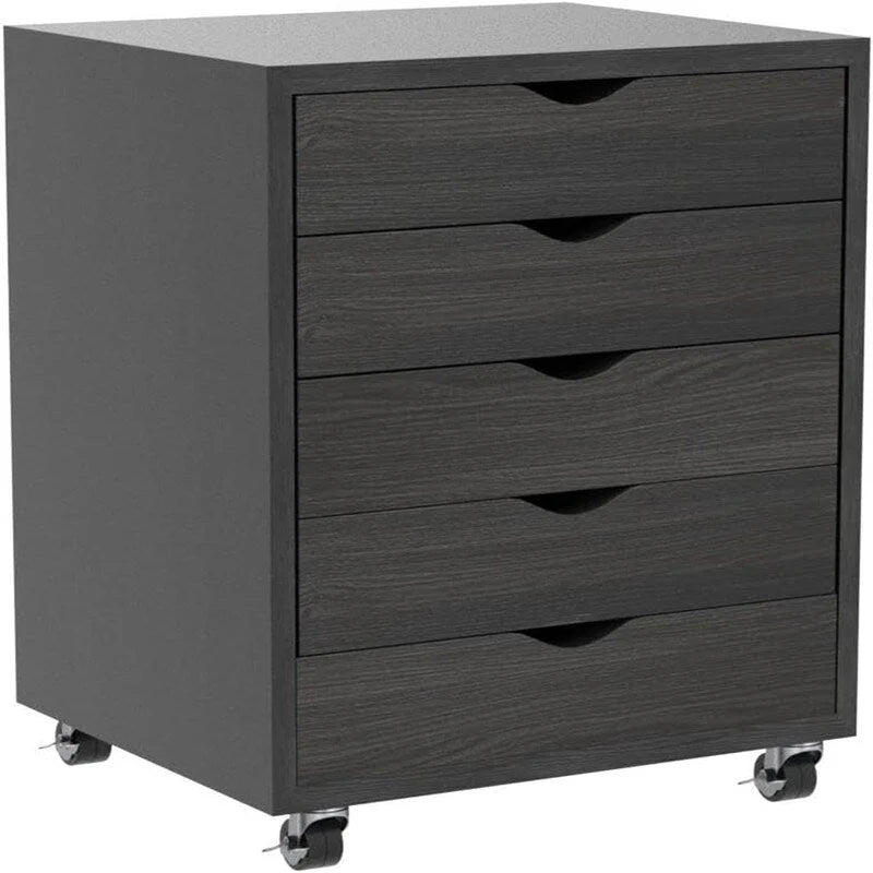 Meuble de rangement roulant à 5 tiroirs avec roulettes verrouillables, gris et noir