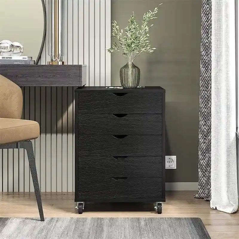 Meuble de rangement roulant à 5 tiroirs avec roulettes verrouillables, gris et noir