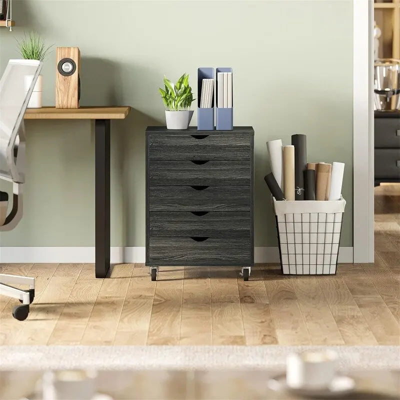 Meuble de rangement roulant à 5 tiroirs avec roulettes verrouillables, gris et noir