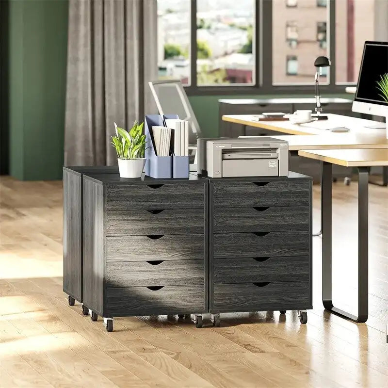 Meuble de rangement roulant à 5 tiroirs avec roulettes verrouillables, gris et noir