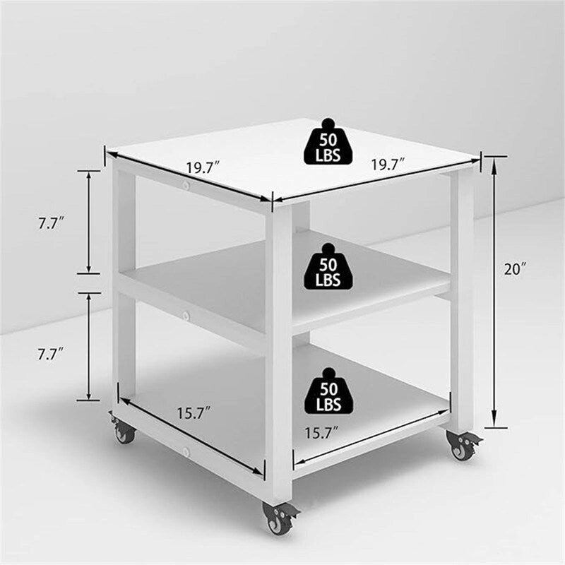 Meuble d'imprimante à roulettes à 3 niveaux avec étagères, Noir Blanc Rétro