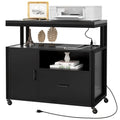 Meuble de Rangement de Bureau Roulant avec Fini Bois Noir, Tiroir et Prises Électriques