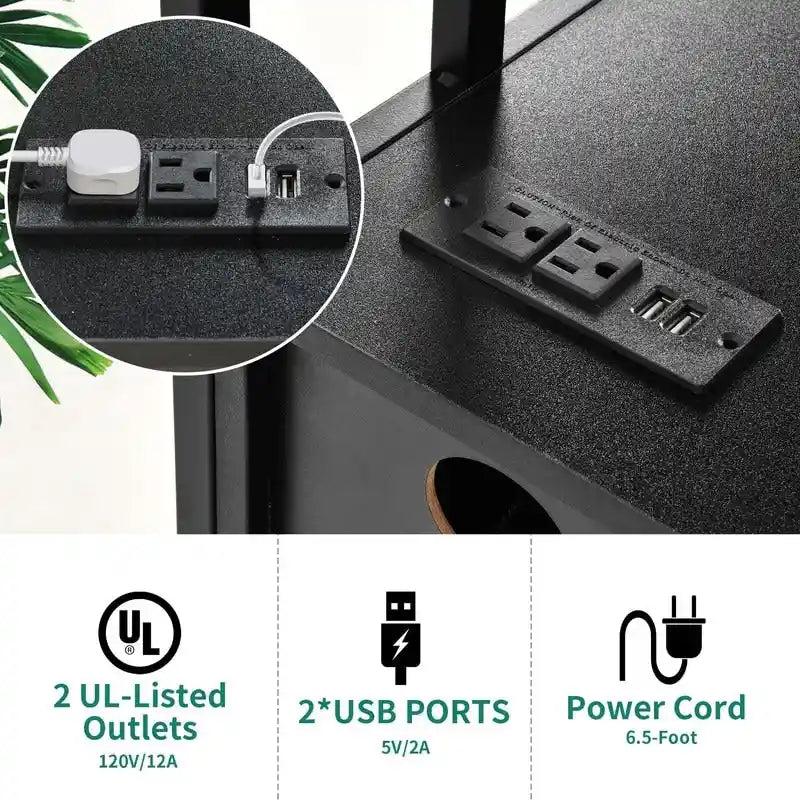 Meuble de Rangement de Bureau Roulant avec Fini Bois Noir, Tiroir et Prises Électriques