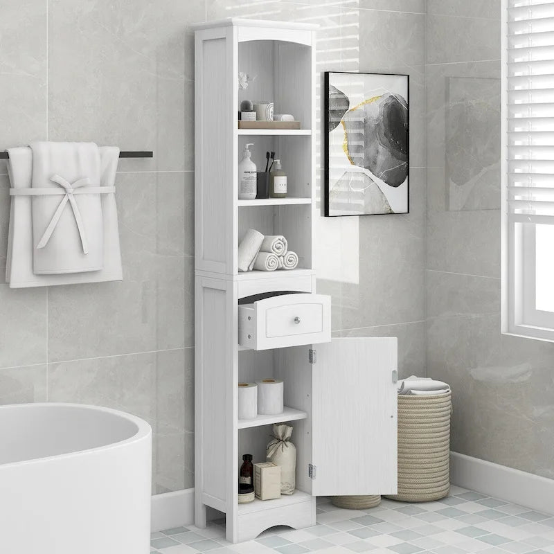 Meuble de rangement haut de salle de bain sur pied avec tiroir