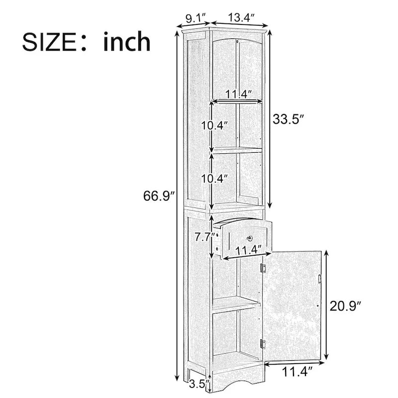 Meuble de rangement haut de salle de bain sur pied avec tiroir