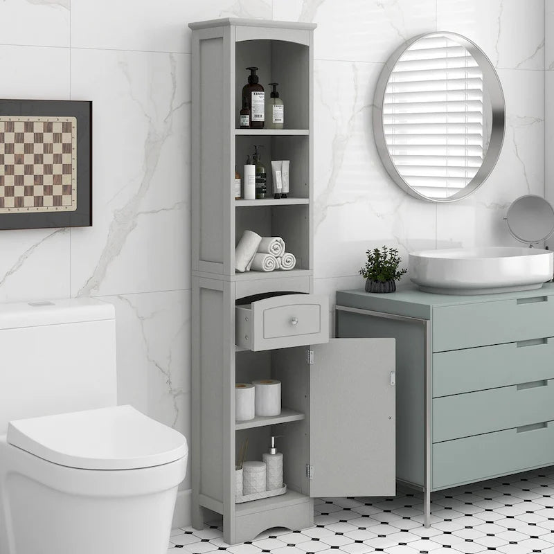 Meuble de rangement haut de salle de bain sur pied avec tiroir