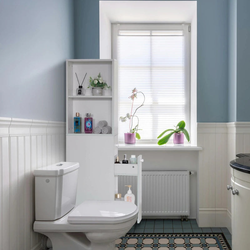 Meuble de rangement pour salle de bain, idéal comme rangement pour papier toilette, organisateur de produits féminins avec tiroir de rangement et étagère réglable