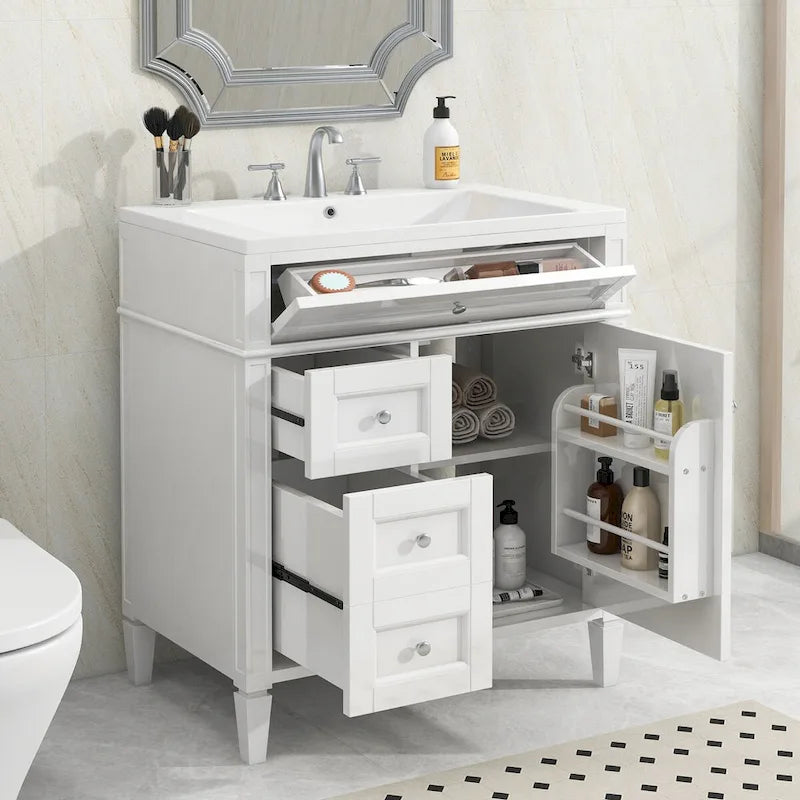 Meuble-lavabo avec vasque intégrée et tiroir basculant
