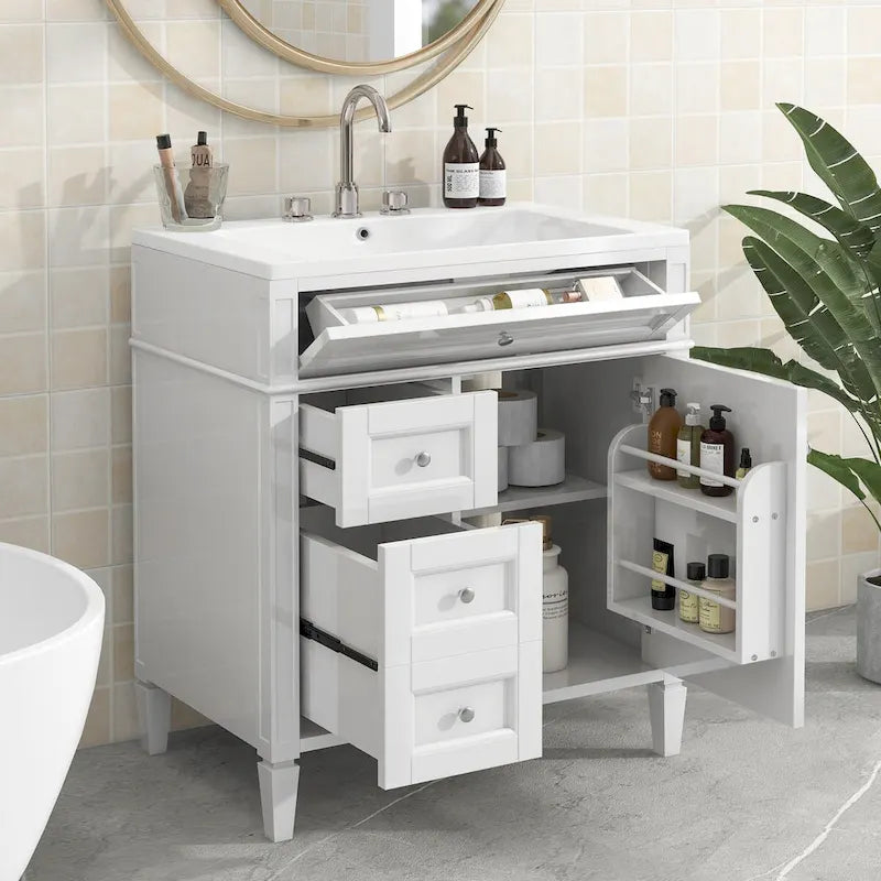 Meuble-lavabo avec vasque intégrée et tiroir basculant