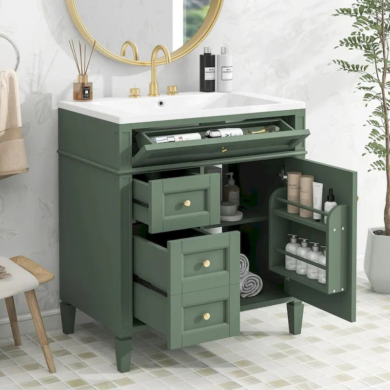 Meuble-lavabo avec vasque intégrée et tiroir basculant