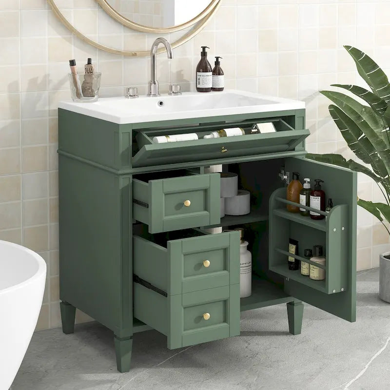 Meuble-lavabo avec vasque intégrée et tiroir basculant