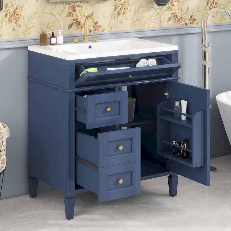 Meuble-lavabo avec vasque intégrée et tiroir basculant