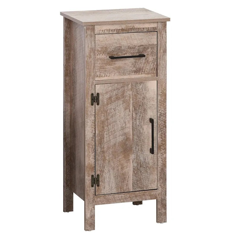 Meuble de rangement de salle de bain autoportant avec tiroir, porte et étagère réglable, marron