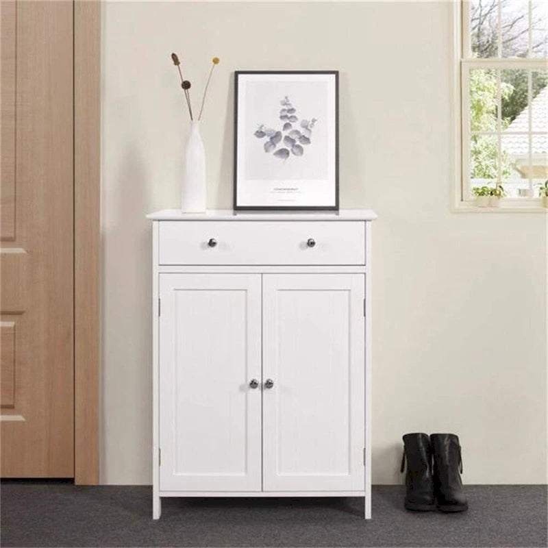 Meuble de salle de bain bas en MDF blanc avec tiroir et rangement double porte