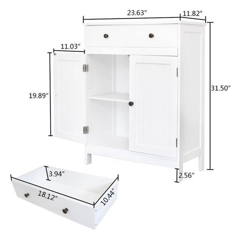 Meuble de salle de bain bas en MDF blanc avec tiroir et rangement double porte