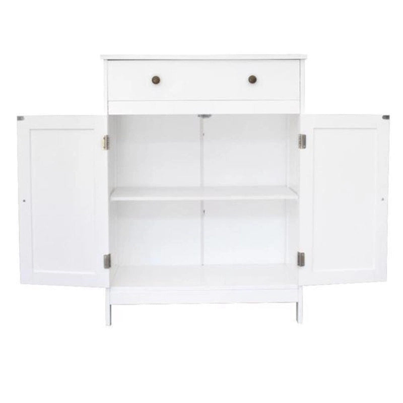 Meuble de salle de bain bas en MDF blanc avec tiroir et rangement double porte