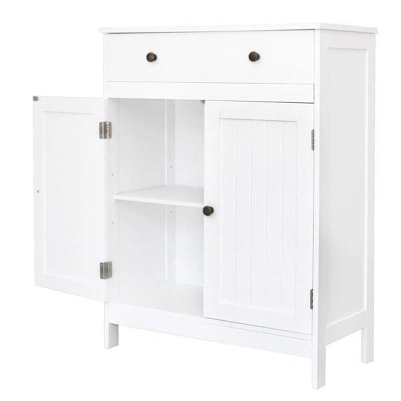 Meuble de salle de bain bas en MDF blanc avec tiroir et rangement double porte