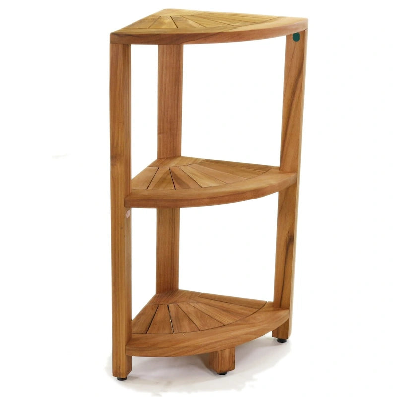 Étagère d'angle 3 niveaux en teck pour salle de bain Gris naturel