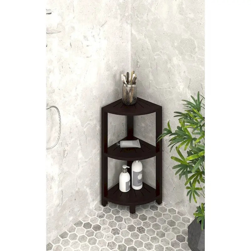 Étagère d'angle 3 niveaux en teck pour salle de bain Gris naturel