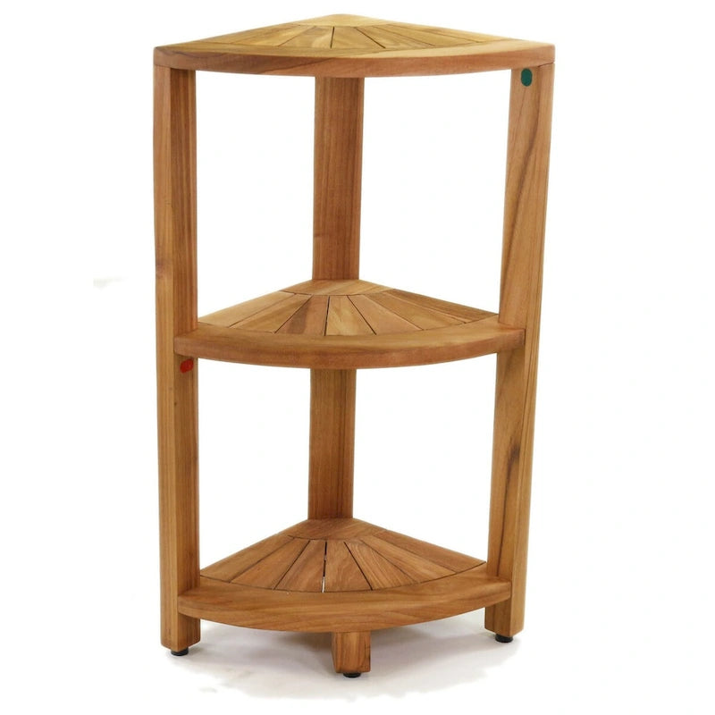 Étagère d'angle 3 niveaux en teck pour salle de bain Gris naturel