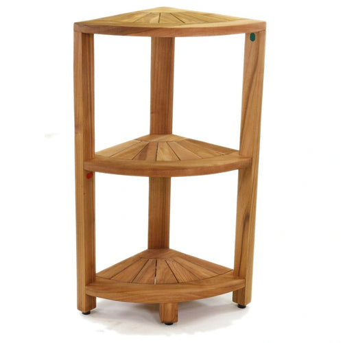 Étagère d'angle 3 niveaux en teck pour salle de bain Gris naturel
