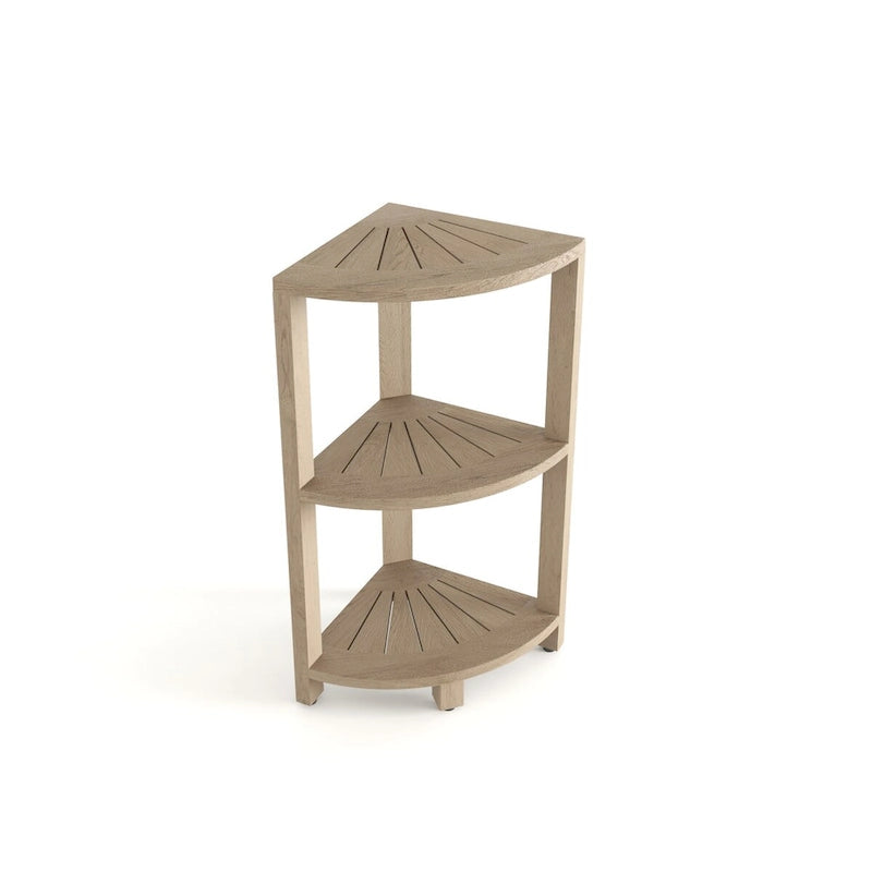 Étagère d'angle 3 niveaux en teck pour salle de bain Gris naturel