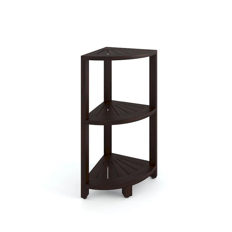 Étagère d'angle 3 niveaux en teck pour salle de bain Gris naturel