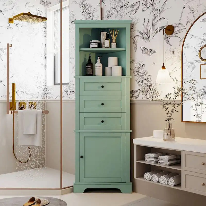 69 Tall Wood 1-door Bathroom Cabinet in Green with Adjustable Shelf