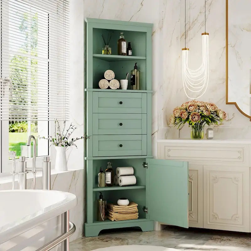 69 Meuble de salle de bain vert à 1 porte Tall Wood avec étagère réglable