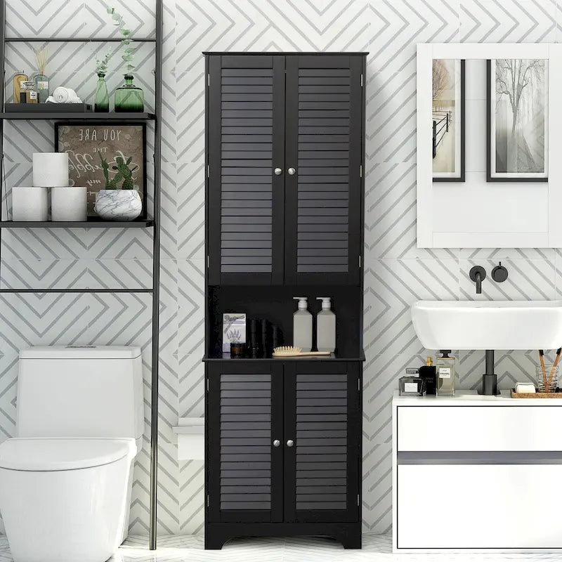 Meuble de rangement haut et étroit pour salle de bain avec portes et étagère