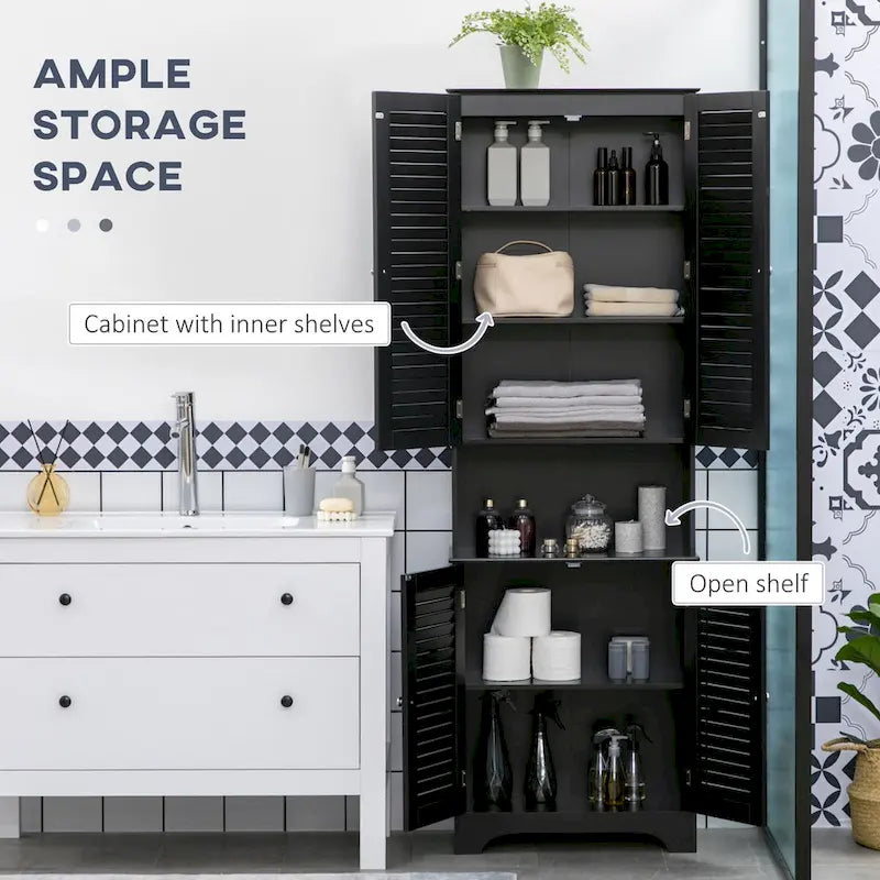 Meuble de rangement haut et étroit pour salle de bain avec portes et étagère
