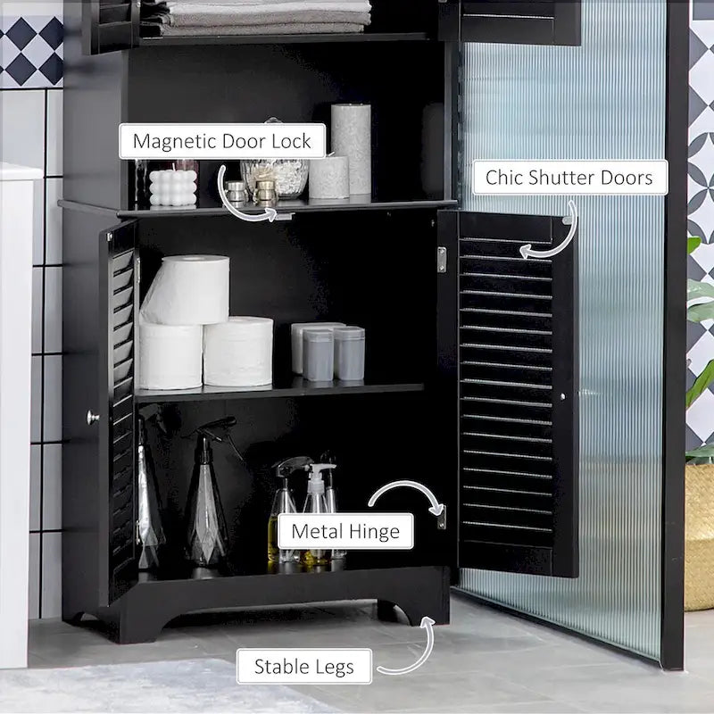 Meuble de rangement haut et étroit pour salle de bain avec portes et étagère
