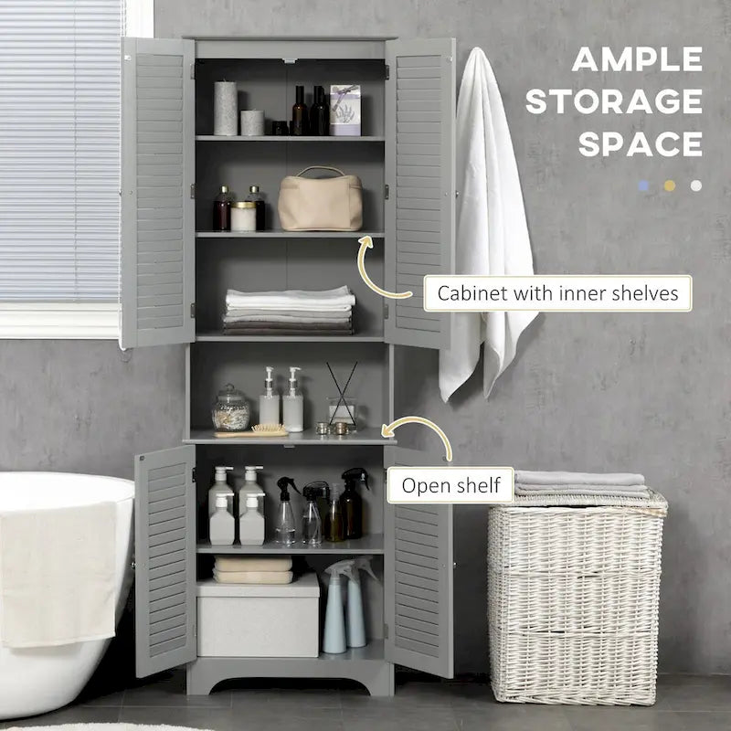 Meuble de rangement haut et étroit pour salle de bain avec portes et étagère