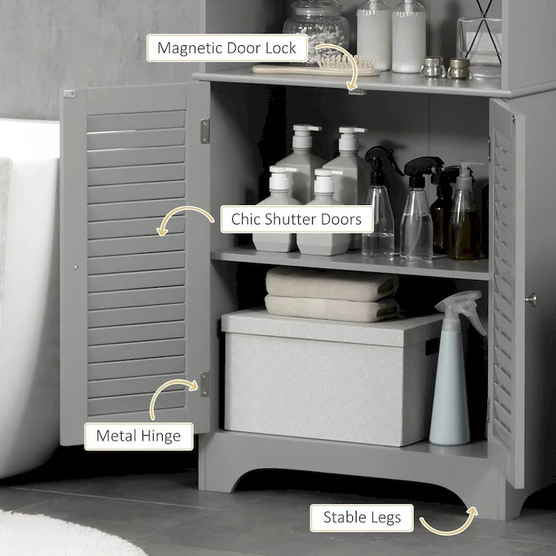 Meuble de rangement haut et étroit pour salle de bain avec portes et étagère