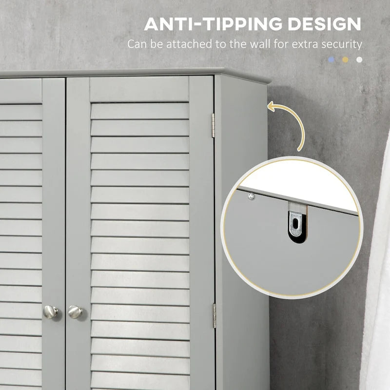 Meuble de rangement haut et étroit pour salle de bain avec portes et étagère