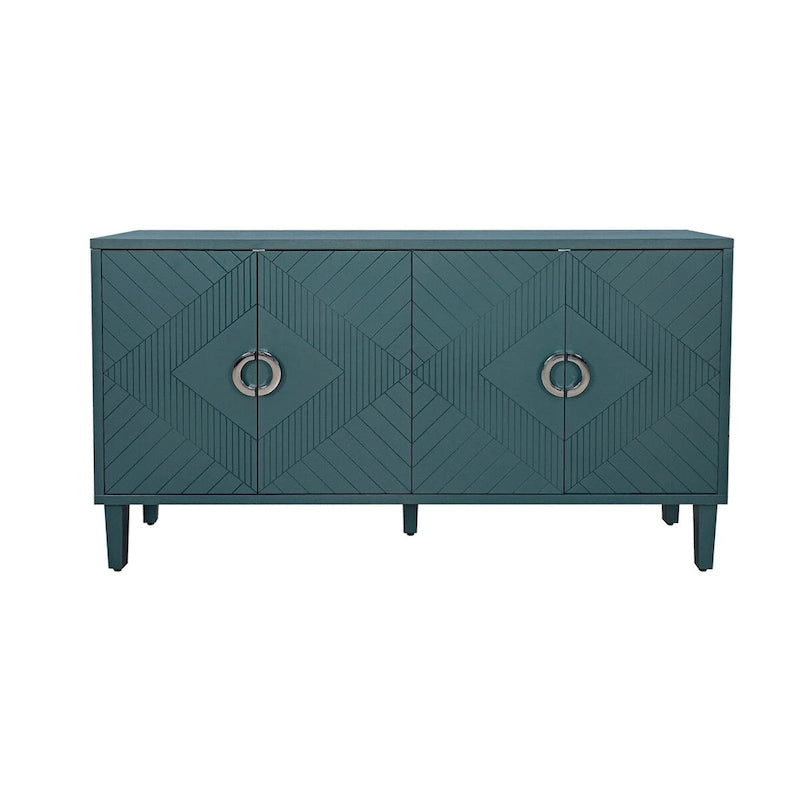Meuble de rangement 4 portes avec pieds en pin et MDF