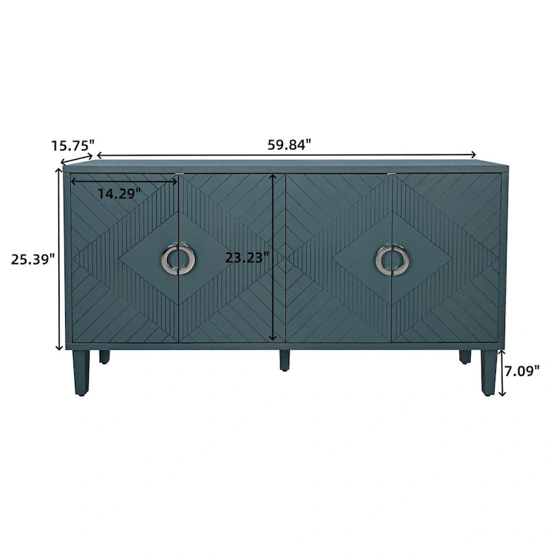 Meuble de rangement 4 portes avec pieds en pin et MDF