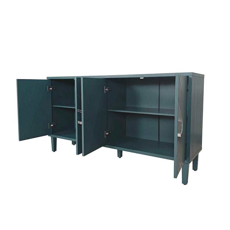 Meuble de rangement 4 portes avec pieds en pin et MDF