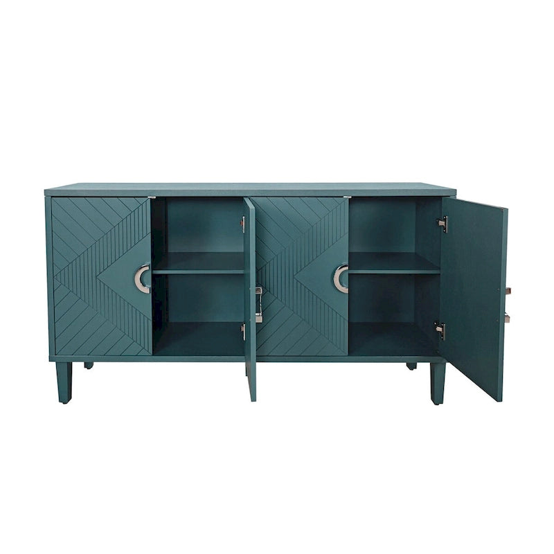 Meuble de rangement 4 portes avec pieds en pin et MDF