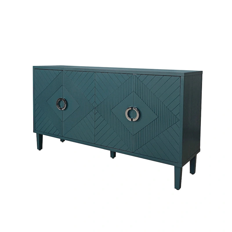 Meuble de rangement 4 portes avec pieds en pin et MDF