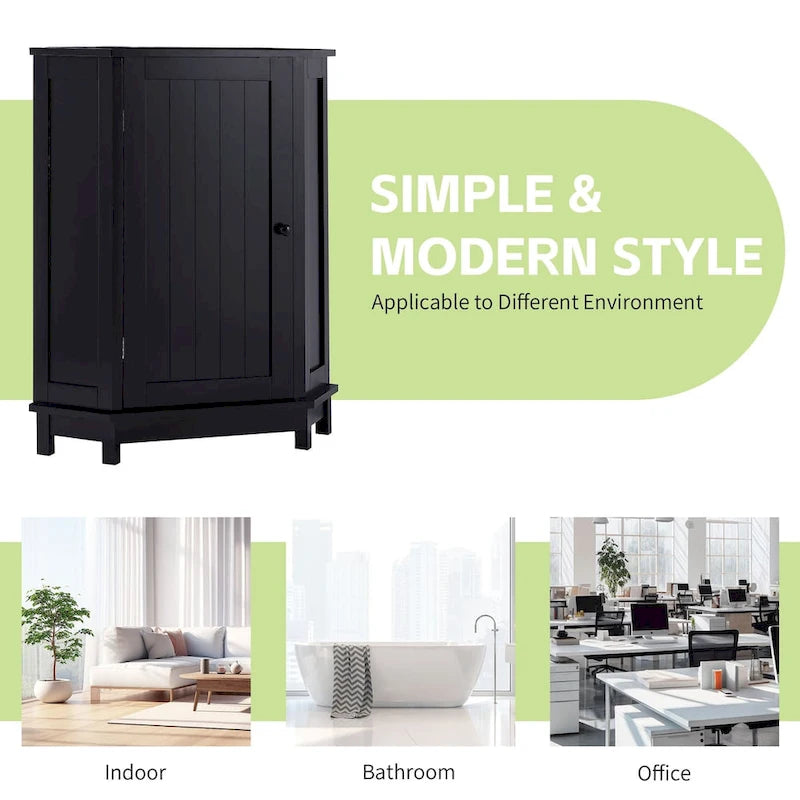 Meuble de salle de bain noir, meuble de rangement d'angle triangulaire avec étagère réglable, panneau MDF de style moderne