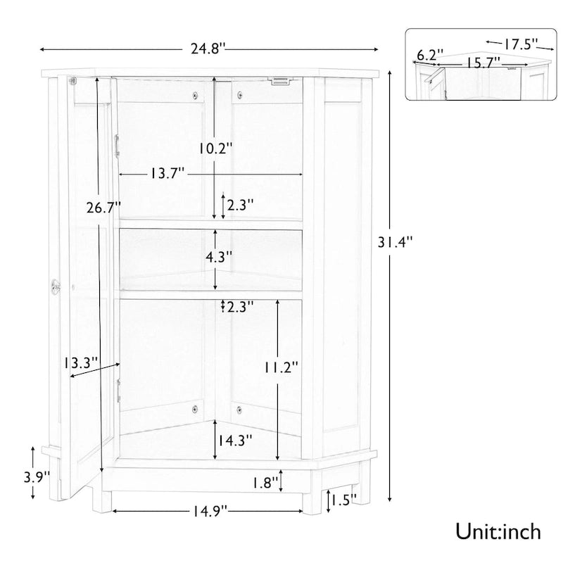 Meuble de salle de bain noir, meuble de rangement d'angle triangulaire avec étagère réglable, panneau MDF de style moderne
