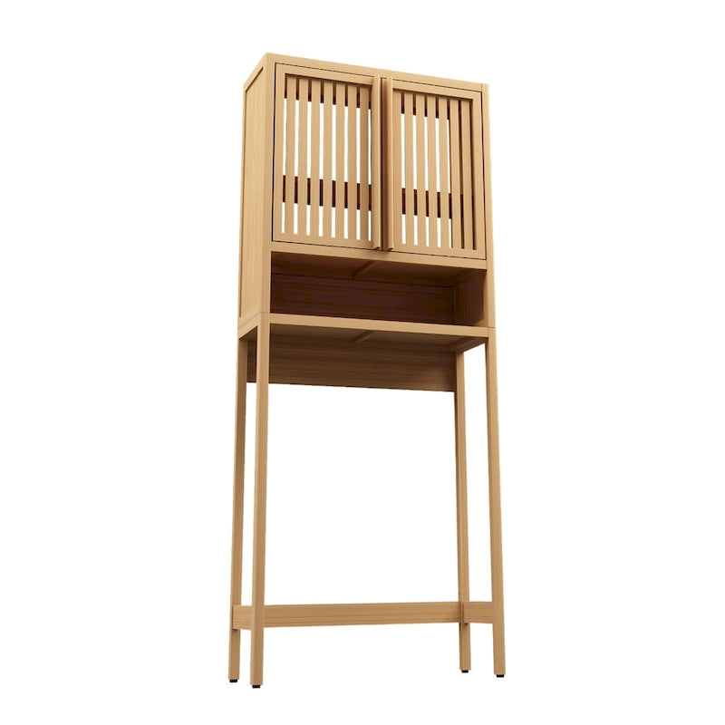 Meuble de rangement WC en bambou avec portes persiennes finition naturelle