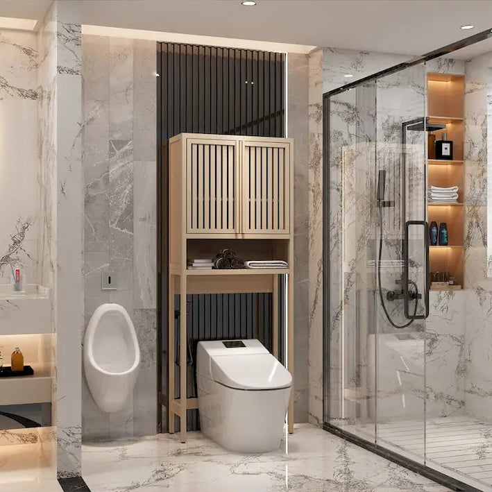 Meuble de rangement WC en bambou avec portes persiennes finition naturelle