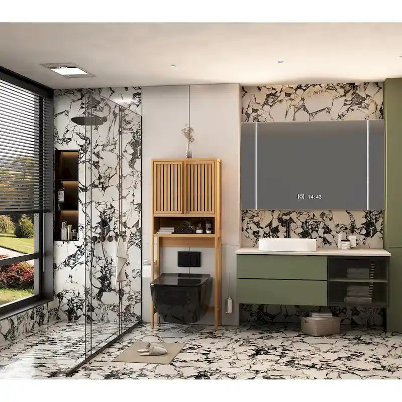 Meuble de rangement WC en bambou avec portes persiennes finition naturelle