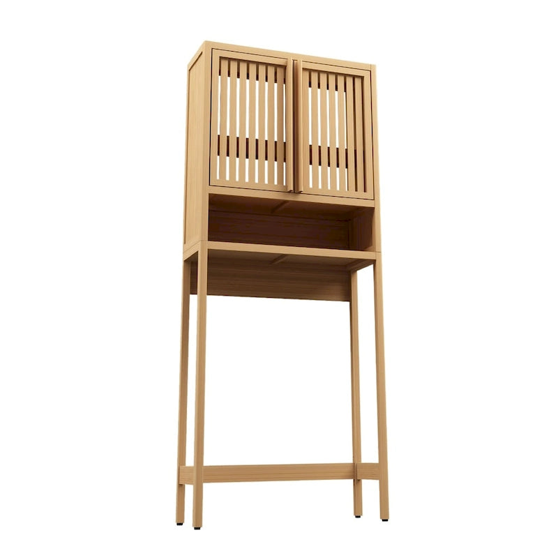Meuble de rangement WC en bambou avec portes persiennes finition naturelle